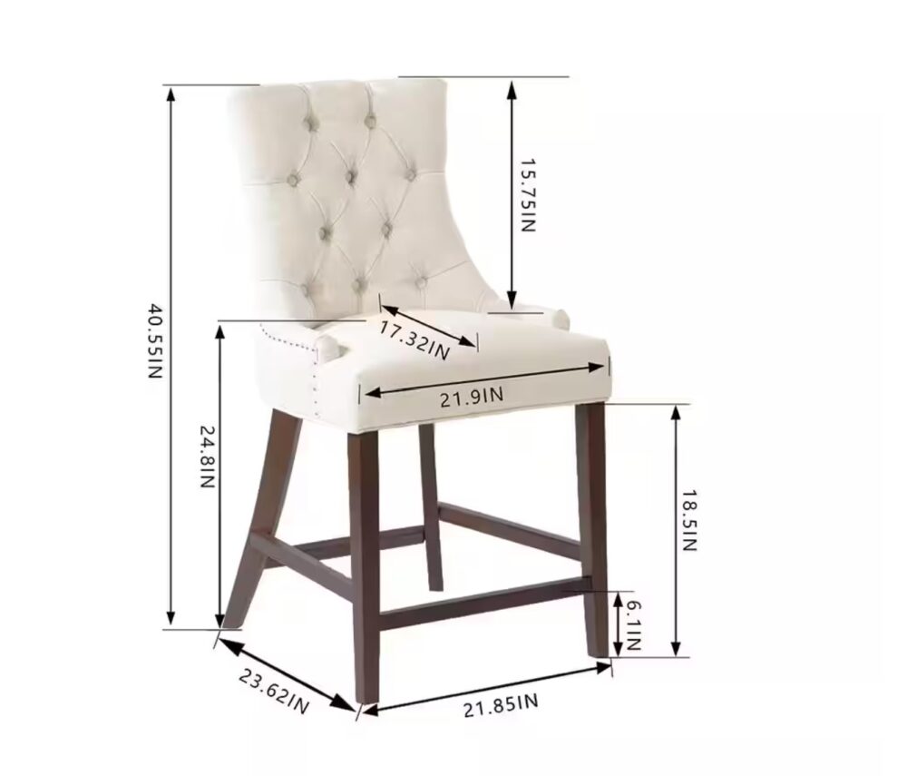 Bakerford Biscuit Beige Upholstered Counter Stool with Tufted Back (Set of 2) - Image 3