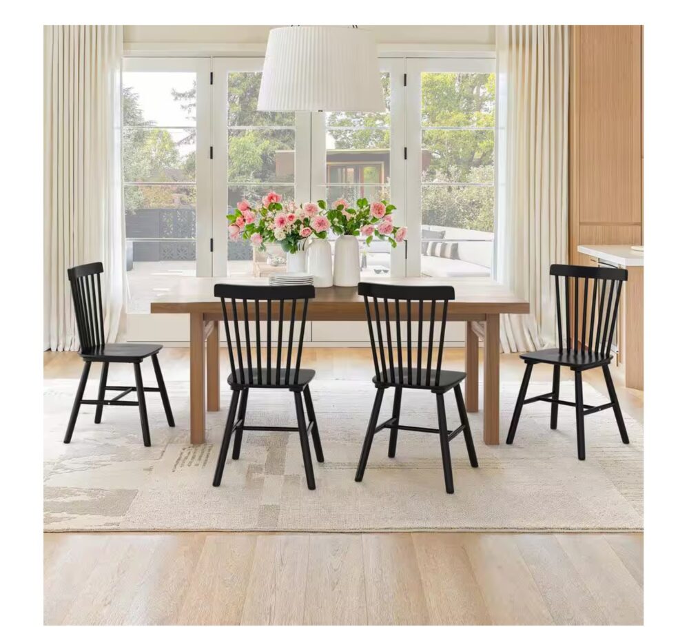 Windsor Black Solid Wood Dining Chairs for Kitchen and Dining Room (Set of 4)