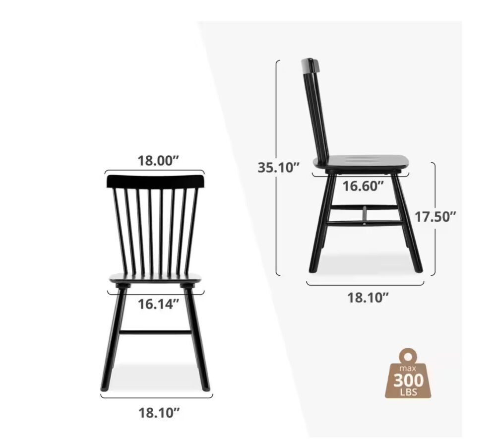 Windsor Black Solid Wood Dining Chairs for Kitchen and Dining Room (Set of 4) - Image 2