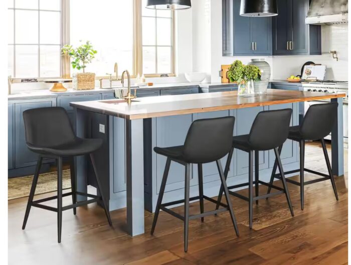 Abraham 24 in. Black Metal Counter Height Bar Stool Faux Leather Bucket Bar stool with Back Counter Stool (Set of 4)